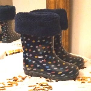 Carter's Adley Lined Blue Multi Color Fur Cuff Removable Liner  Rain Boots